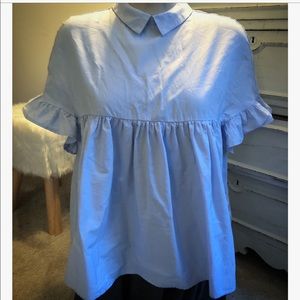 Zara blue ruffle bell sleeve top sz XS